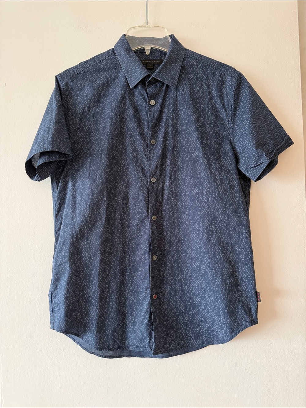 John Varvatos Star USA Navy Blue Dash Pattern Button Down Shirt Short Sleeve S